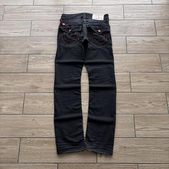 Y2K Black True Religion Grunge Distress Straight Denim Jeans - Picture 1 of 8